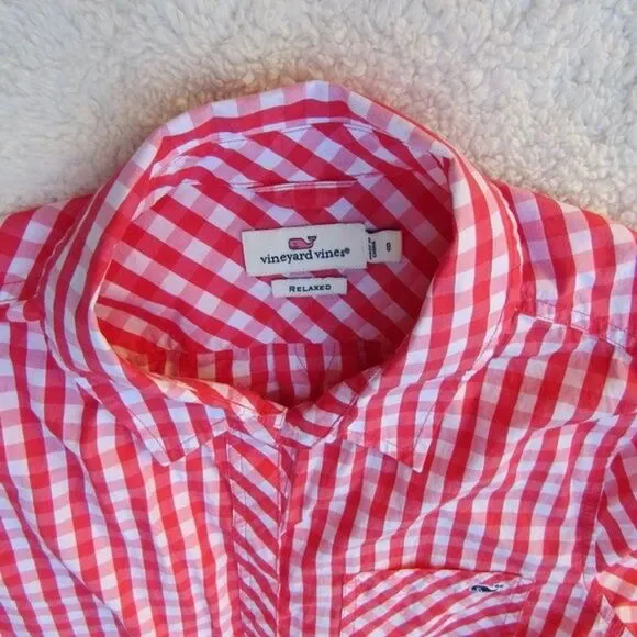 Vineyard Vines Gingham Button Up Shirt Relaxed Seabreeze Size 8 Style: 2W2080 - Picture 9 of 16